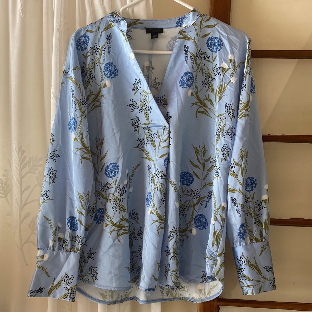 Ann Taylor Factory Light Blue Floral Blouse